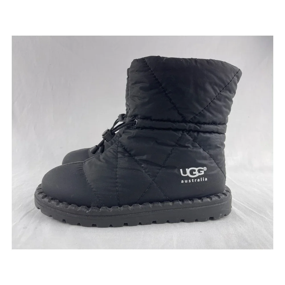 UGG Australia Quilted Puffer Snow Boots Womens 39 Black Drawstring Winter Nylon